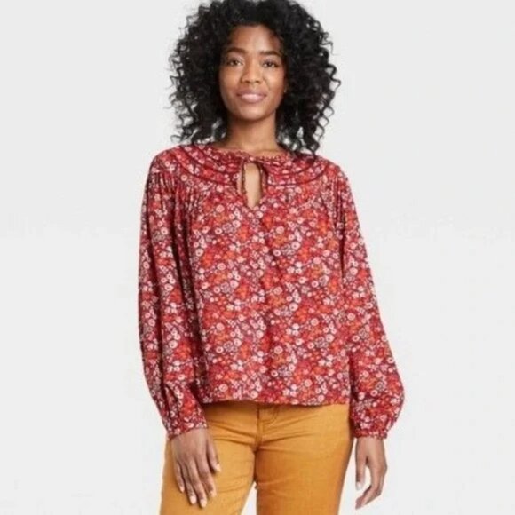 Universal Thread Floral Blouse Womens Boho Cottagecore Peasant Tie Front 2XL - Picture 1 of 8
